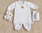 Baby Boy Christening Outfit – 4 Piece Baptism Set with Cross Embroidery