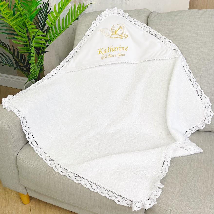 Personalized Baptism Towel with Hood – Baby Christening Gift