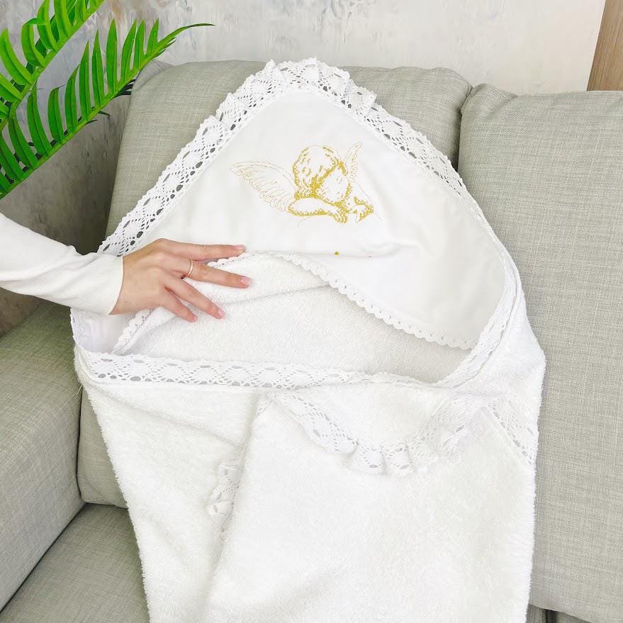 Personalized Baptism Towel with Hood – Baby Christening Gift