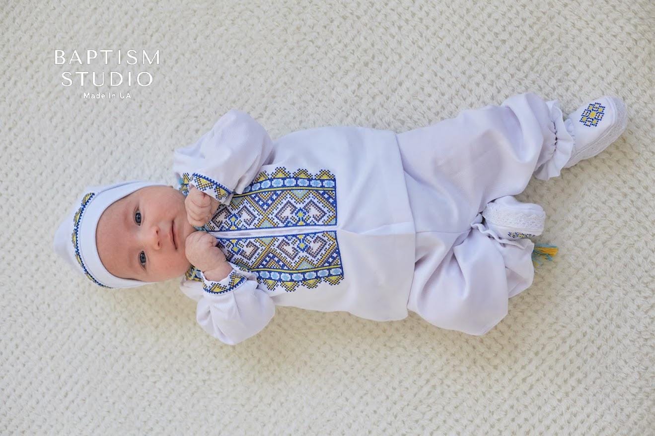 Traditional Baby Outfit Set – Shirt, Pants, Booties & Hat