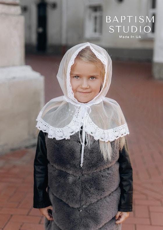 White Lace Baptism Scarf for Girls – Child Church Veil | Orthodox Head Covering