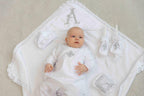 Handmade baptism gift set – linen clothes, towel, candles and pillow