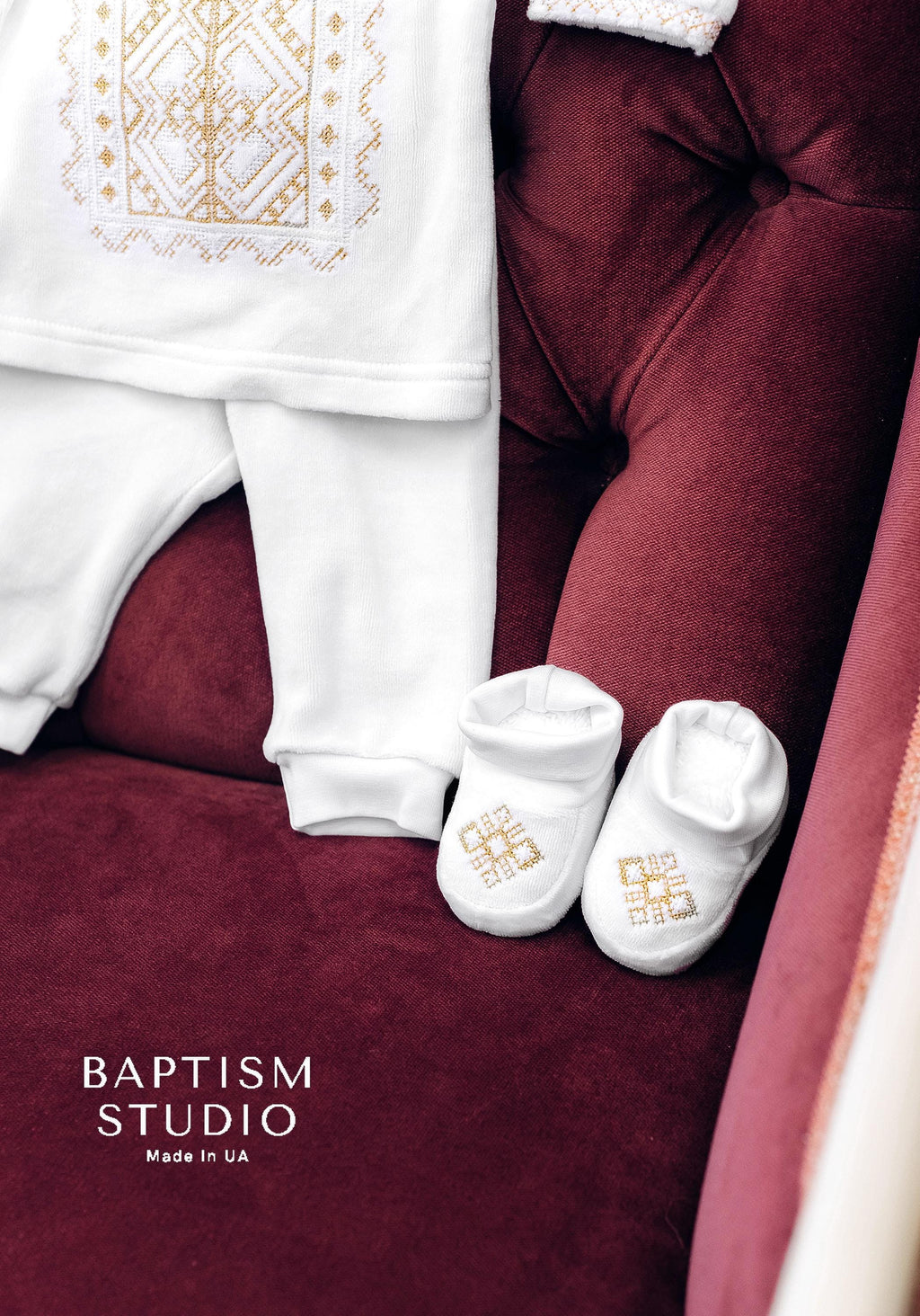 White Baby Baptism Velour Outfit with Silver Embroidery | Christening Set