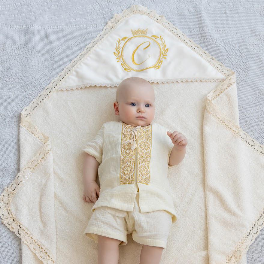 Baptism Set for Baby – Muslin Christening Outfit with Hooded Terry Towel | Personalized Christening Gift