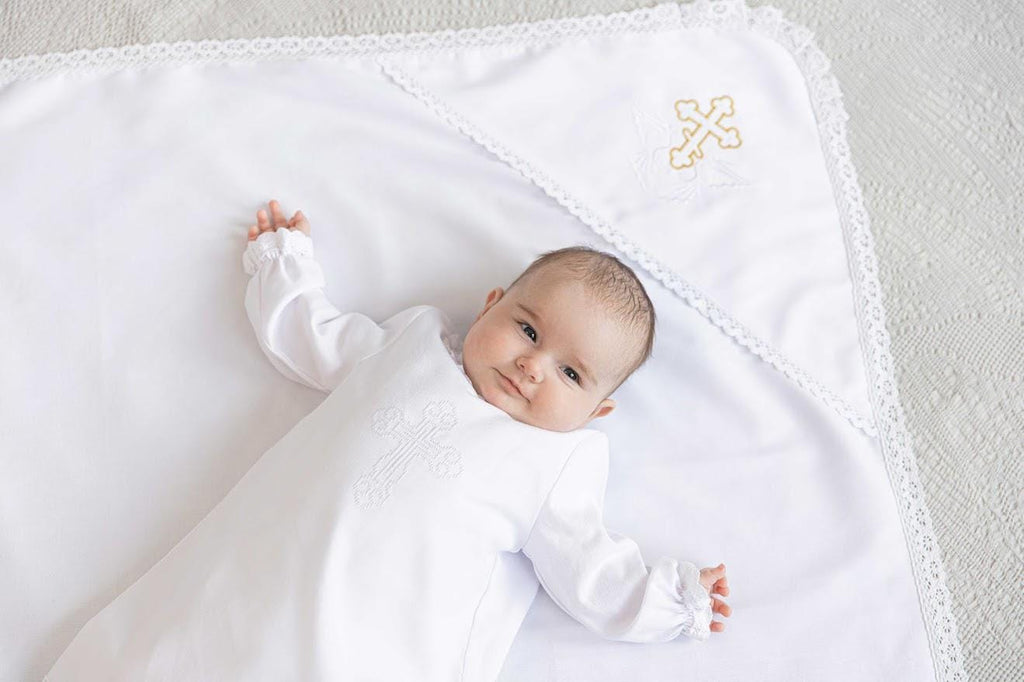 Baby Christening Set with Linen Blanket – Natural Baptism Outfit for Boys & Girls