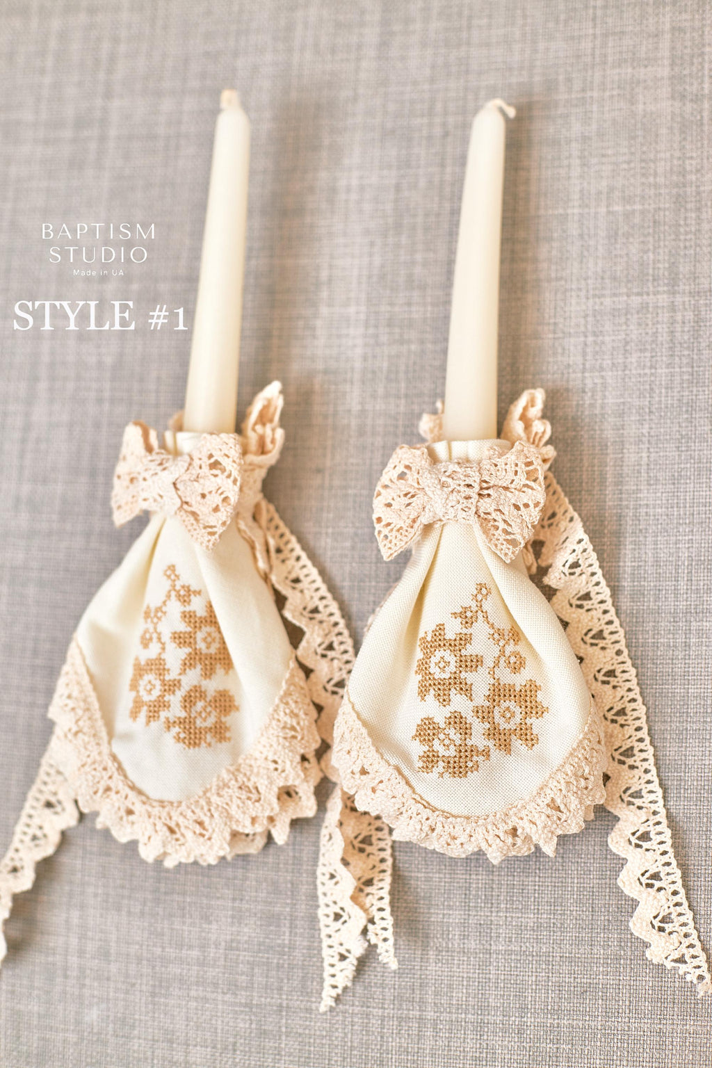 Christening Candle Set for Baby • Lace Baptism Candles • Handmade Orthodox Catholic Ceremony Candles