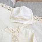 Linen Baptism Set for Baby – Christening Outfit with Blanket, Booties, Hat & Candles | Personalized Christening Gift