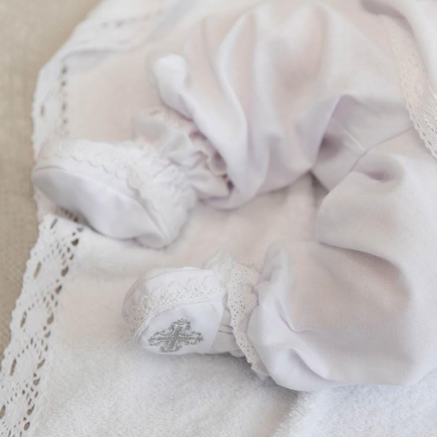Baby Boy Christening Set – Linen Outfit, Hooded Towel, Candles & Cross Pillow