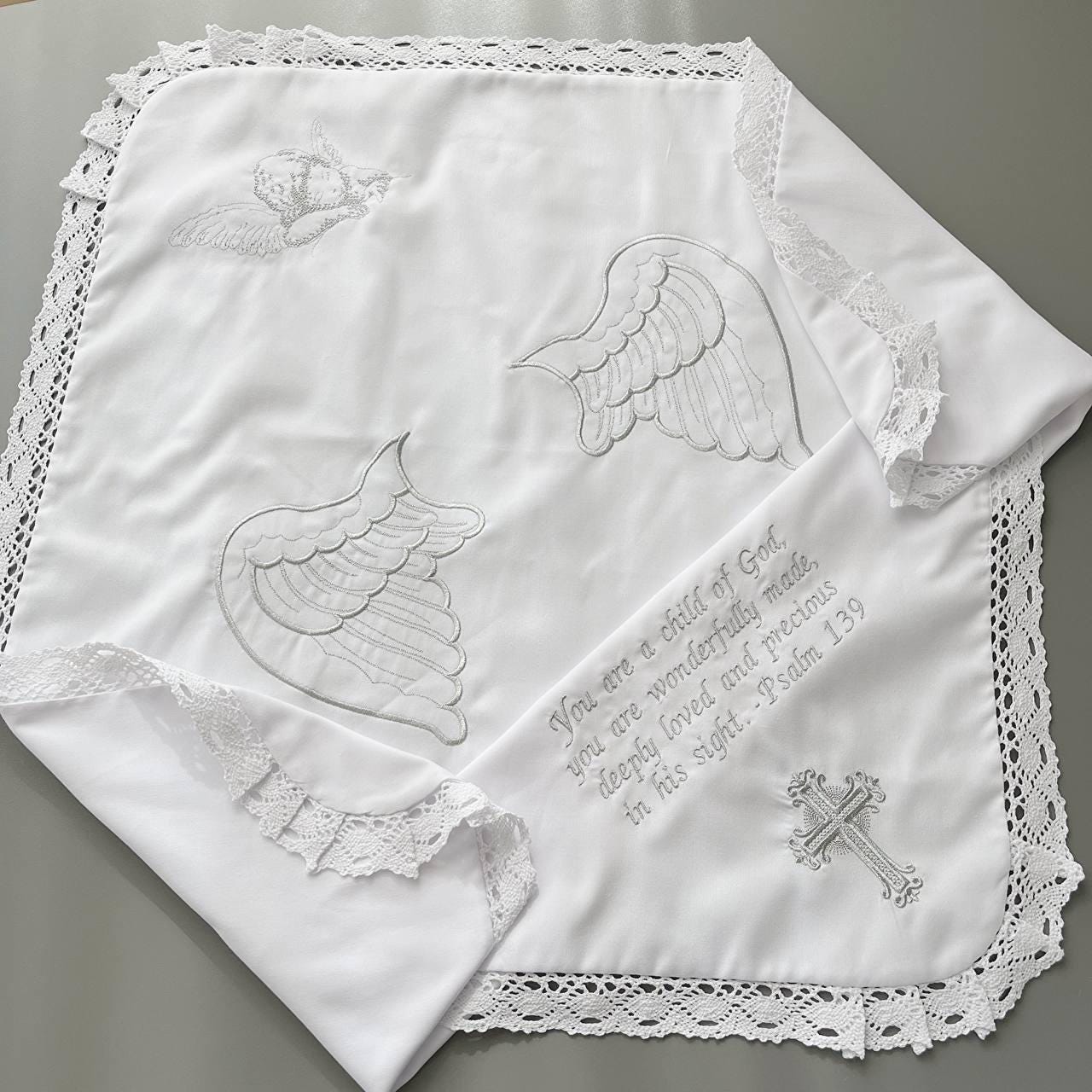 Personalized Linen Christening Set – Custom Embroidered Baptism Outfit & Blanket