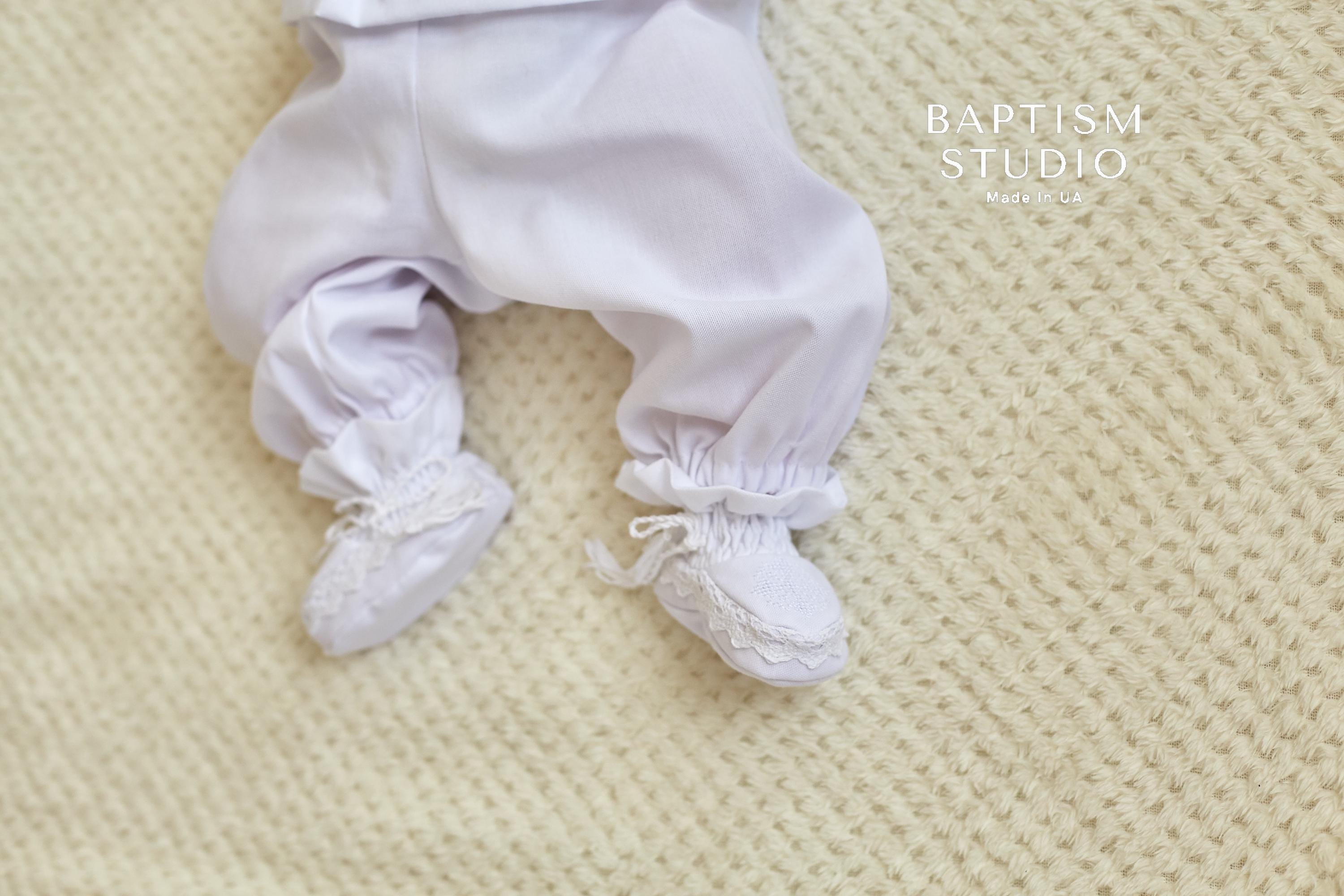 White Linen Baby Baptism Outfit with White Embroidery | Christening Set