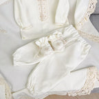 Linen Baptism Set for Baby – Christening Outfit with Blanket, Booties, Hat & Candles | Personalized Christening Gift
