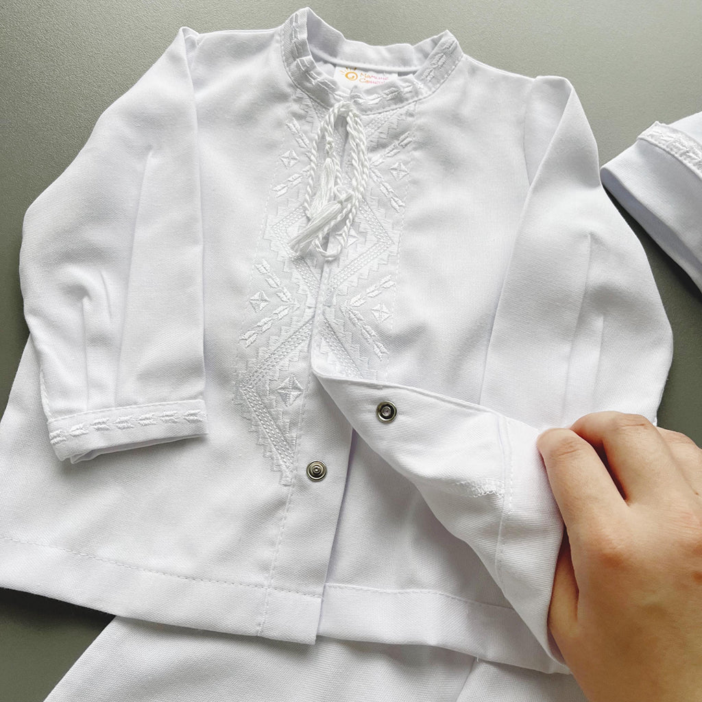 Linen Baby Baptism Outfit | White Christening Set | Embroidered Newborn Clothes | Unisex Dedication Gift | 4-Piece Baby Set