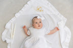 Muslin Baptism Set for Baby Girl – Dress, Blanket (80x80 cm), Booties, Headband & Candles – Personalized Christening Outfit