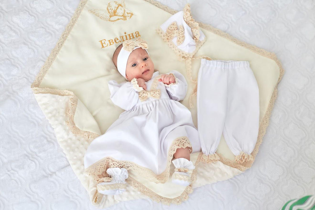 Soft ivory booties for baby girl baptism
