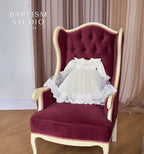 Ivory Linen Baby Girl Christening Set – 5‑Piece Outfit with Elegant Lace (Dress, Headband, Bonnet, Booties & Pants)