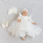Luxury Christening Set for Baby Girl — Personalized Baptism Blanket, Linen Dress + Free Godmother Shawl