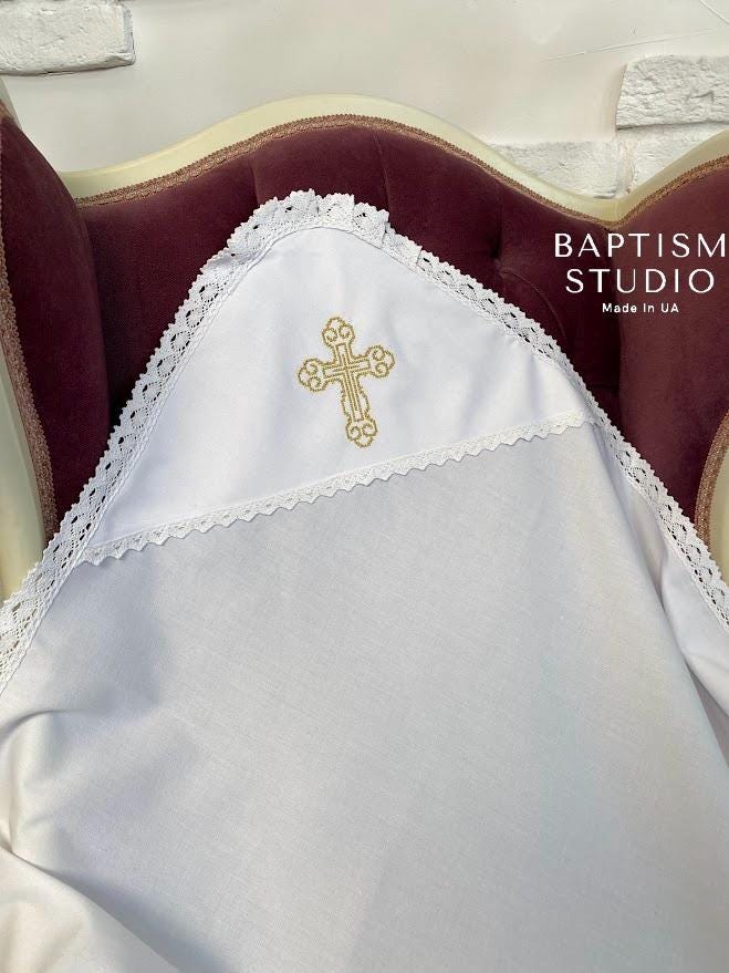 Baptism Blanket with Embroidered Cross | Christening Gift for Baby | Soft Linen Keepsake