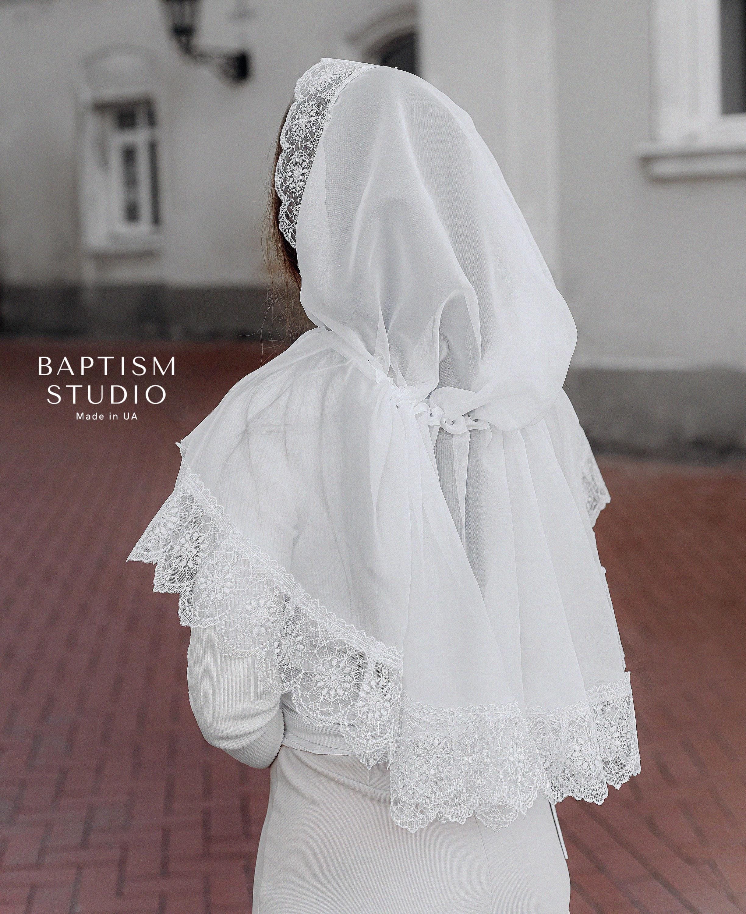 Lace Chapel Veil for Church | White Mantilla Head Covering