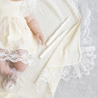 Ivory Muslin Summer Baptism Set for Baby Girl with Luxurious Lace