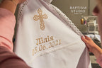 Baptism Blanket with Embroidered Cross | Christening Gift for Baby | Soft Linen Keepsake