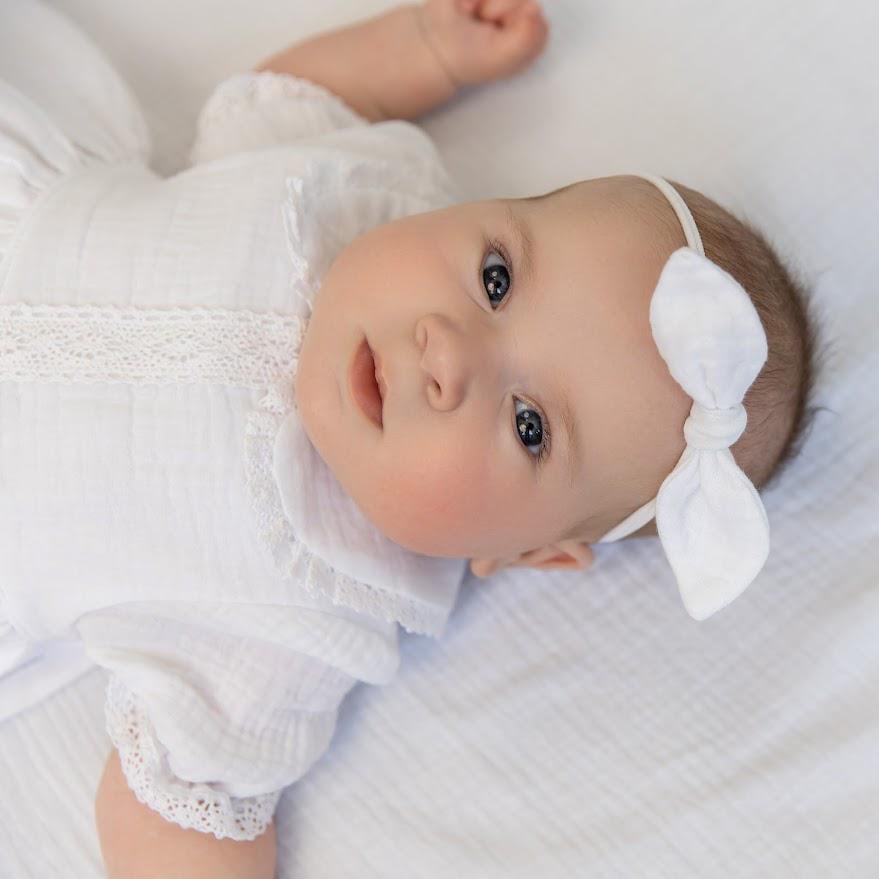 Muslin Baptism Set for Baby Girl – Dress, Blanket (80x80 cm), Booties, Headband & Candles – Personalized Christening Outfit