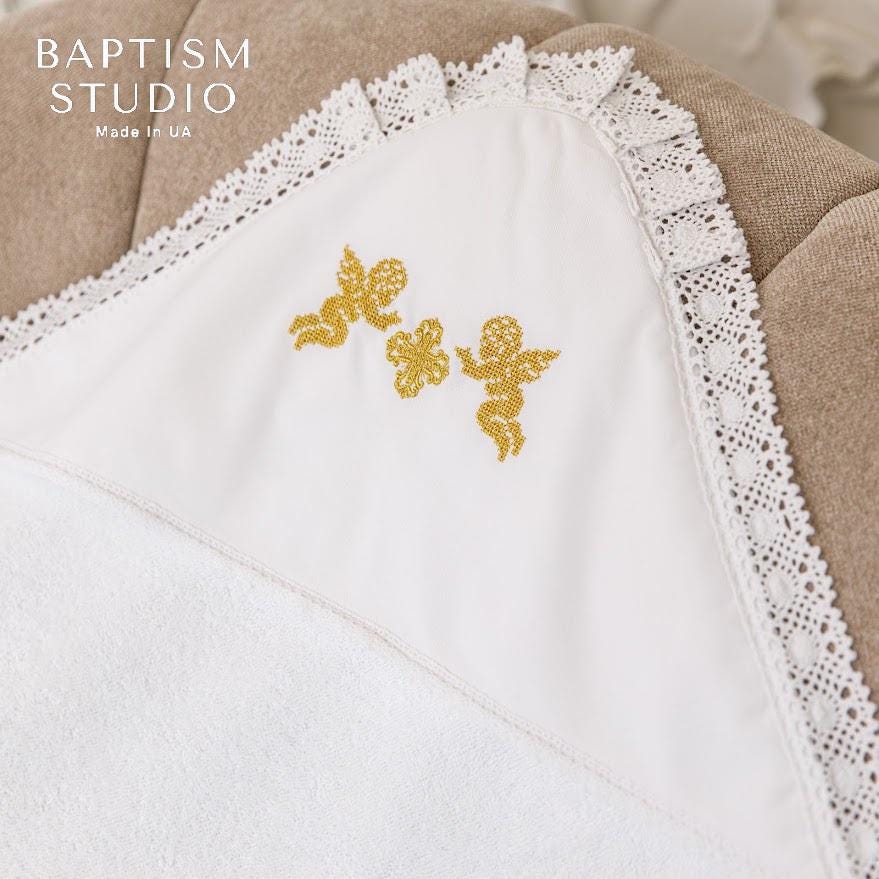 White christening towel with hood – elegant baptism gift
