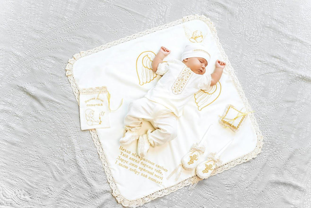Personalized Linen Christening Set – Custom Embroidered Baptism Outfit & Blanket