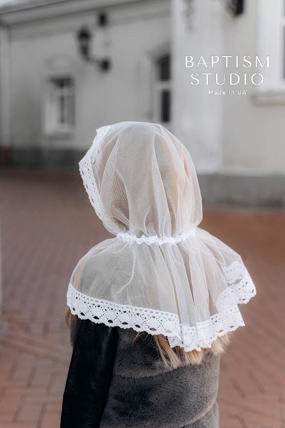 White Lace Baptism Scarf for Girls – Child Church Veil | Orthodox Head Covering