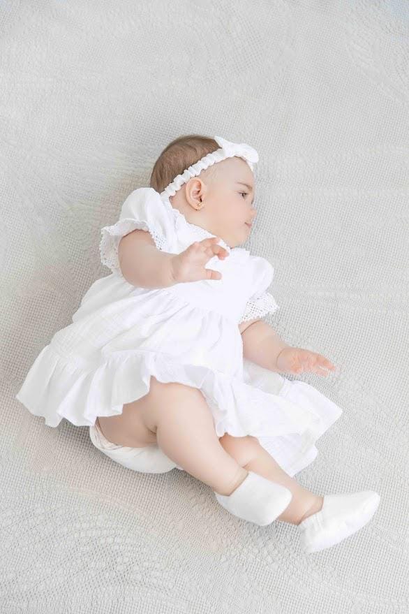 Baby Girl Baptism Set with Muslin Dress, Personalized Blanket and Candles – Christening Outfit