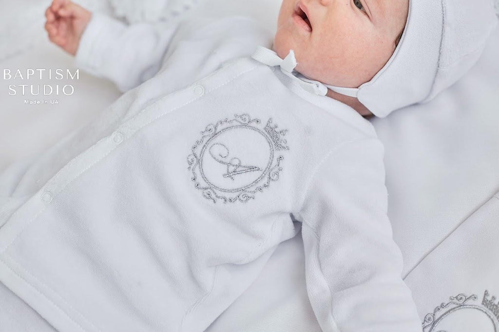 Personalized Linen Christening Set for Baby Boy - Natural velor Baptism Outfit