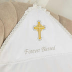 Personalized Linen Baptism Cloth – Embroidered Christening Shawl – Custom Baby Blanket