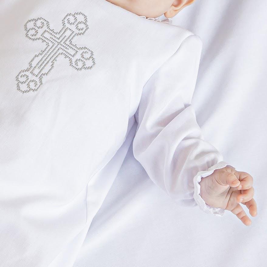 Personalized Christening Blanket with Embroidered Cross – Baptism Shawl with Lace Trim