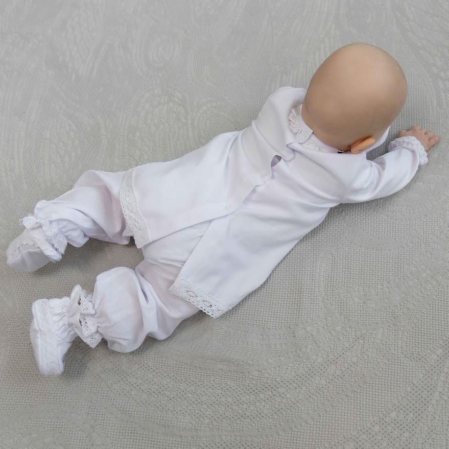 Handmade linen baptism outfit for infant boy