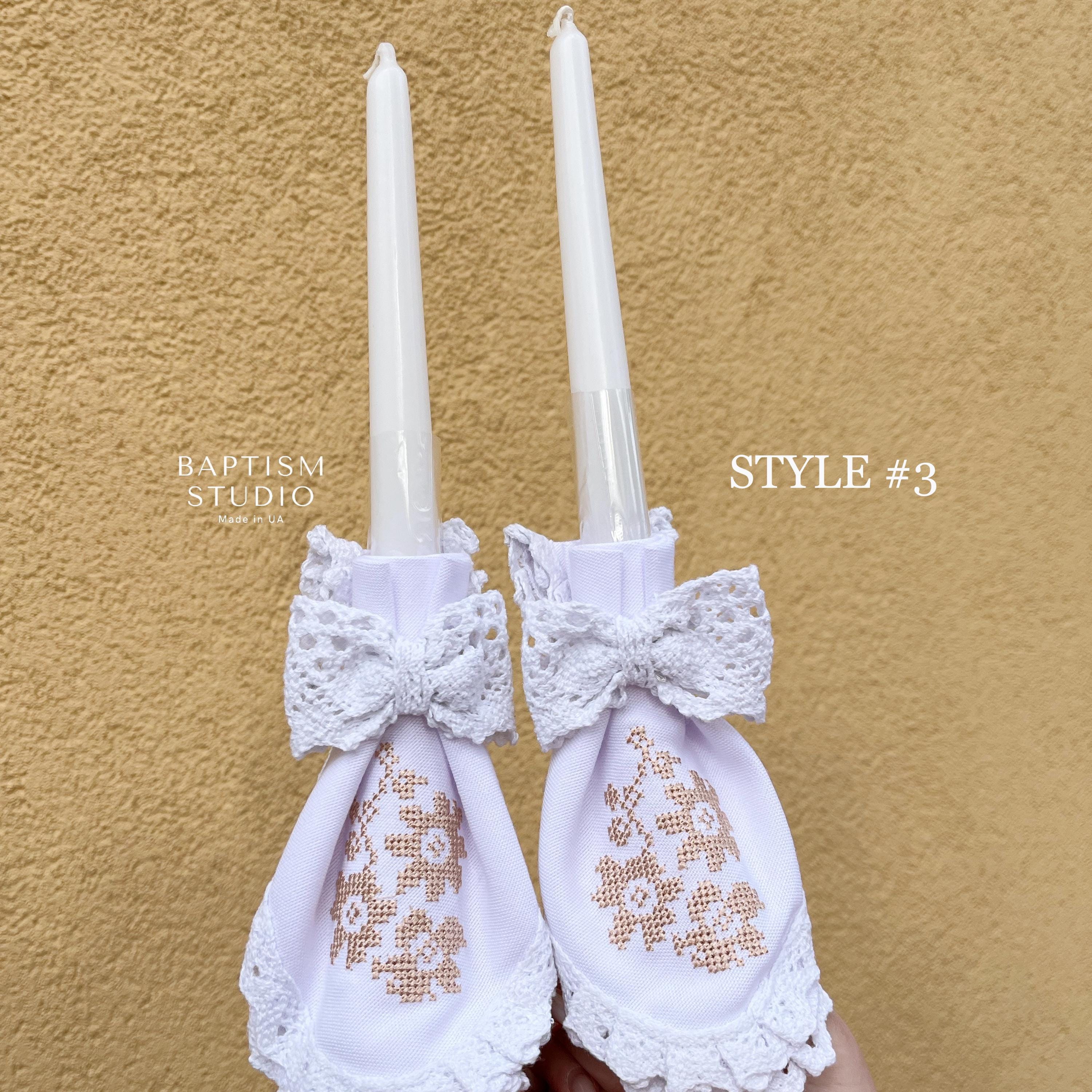 Christening Candle Set for Baby • Lace Baptism Candles • Handmade Orthodox Catholic Ceremony Candles