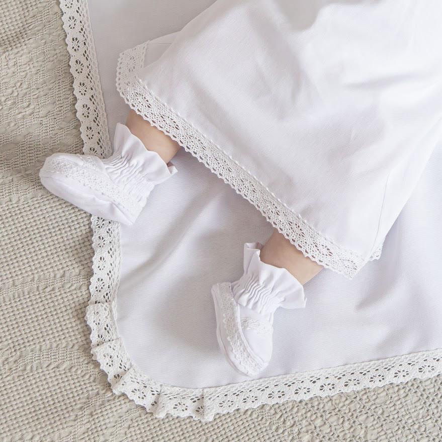 Personalized Christening Blanket with Embroidered Cross – Baptism Shawl with Lace Trim