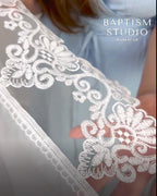Embroidered White Lace Church Scarf – Orthodox Veil for Women | Baptism, Wedding, Liturgy