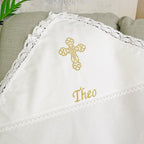 Baptism Blanket with Embroidered Cross | Christening Gift for Baby | Soft Linen Keepsake