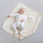 Luxury Baby Christening Set – Velour Romper & Hat + Hooded Baptism Towel