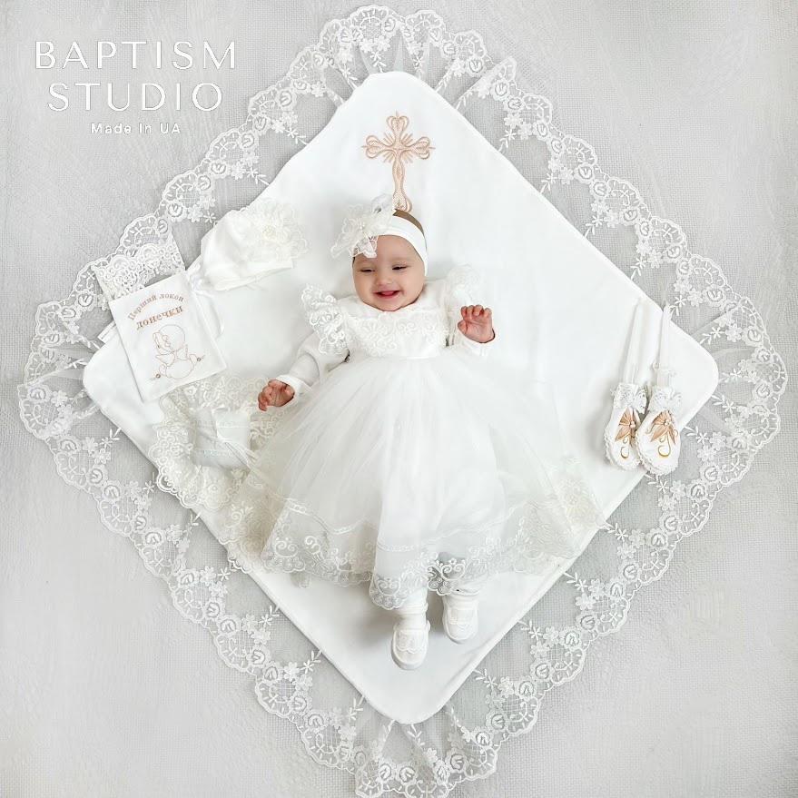 Luxury Light Ivory Christening Set for Baby Girl – Velour Dress, Blanket, Accessories