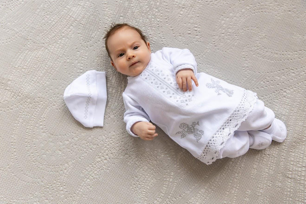 Deluxe Baby Baptism Set – Embroidered Christening Outfit & Linen Angel Blanket