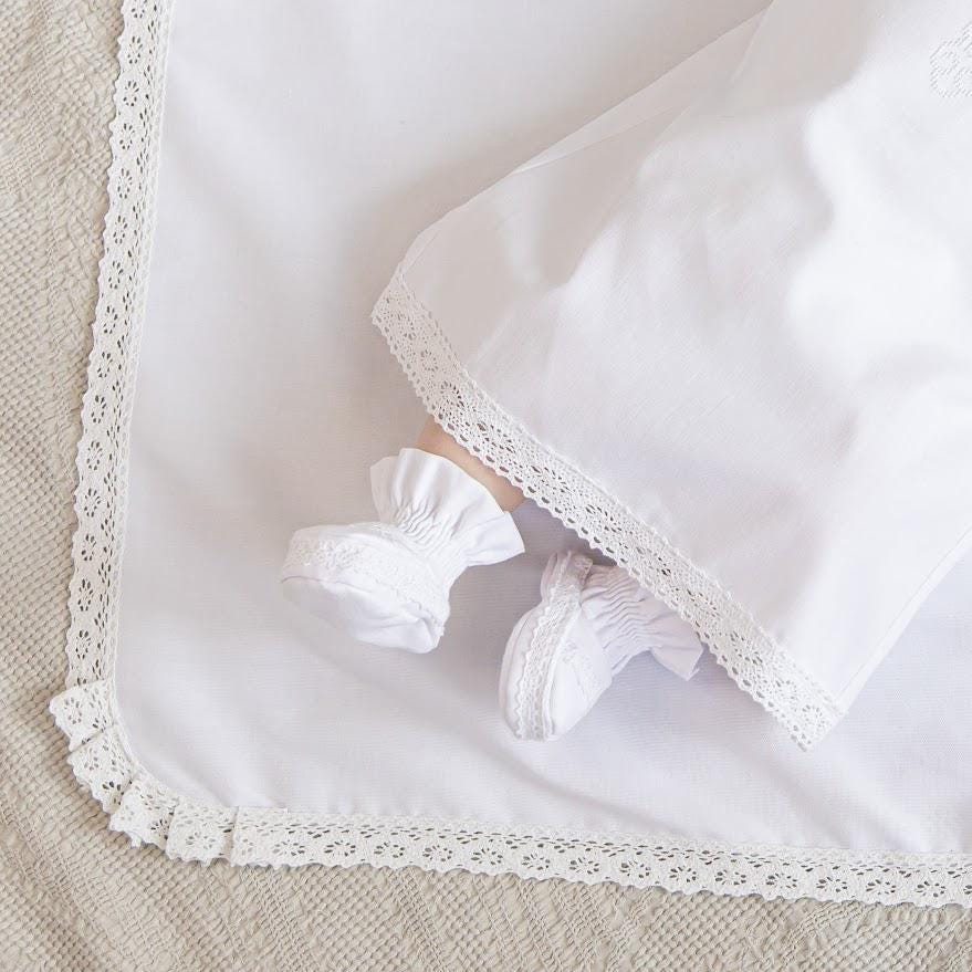 Baby Christening Set with Linen Blanket – Natural Baptism Outfit for Boys & Girls