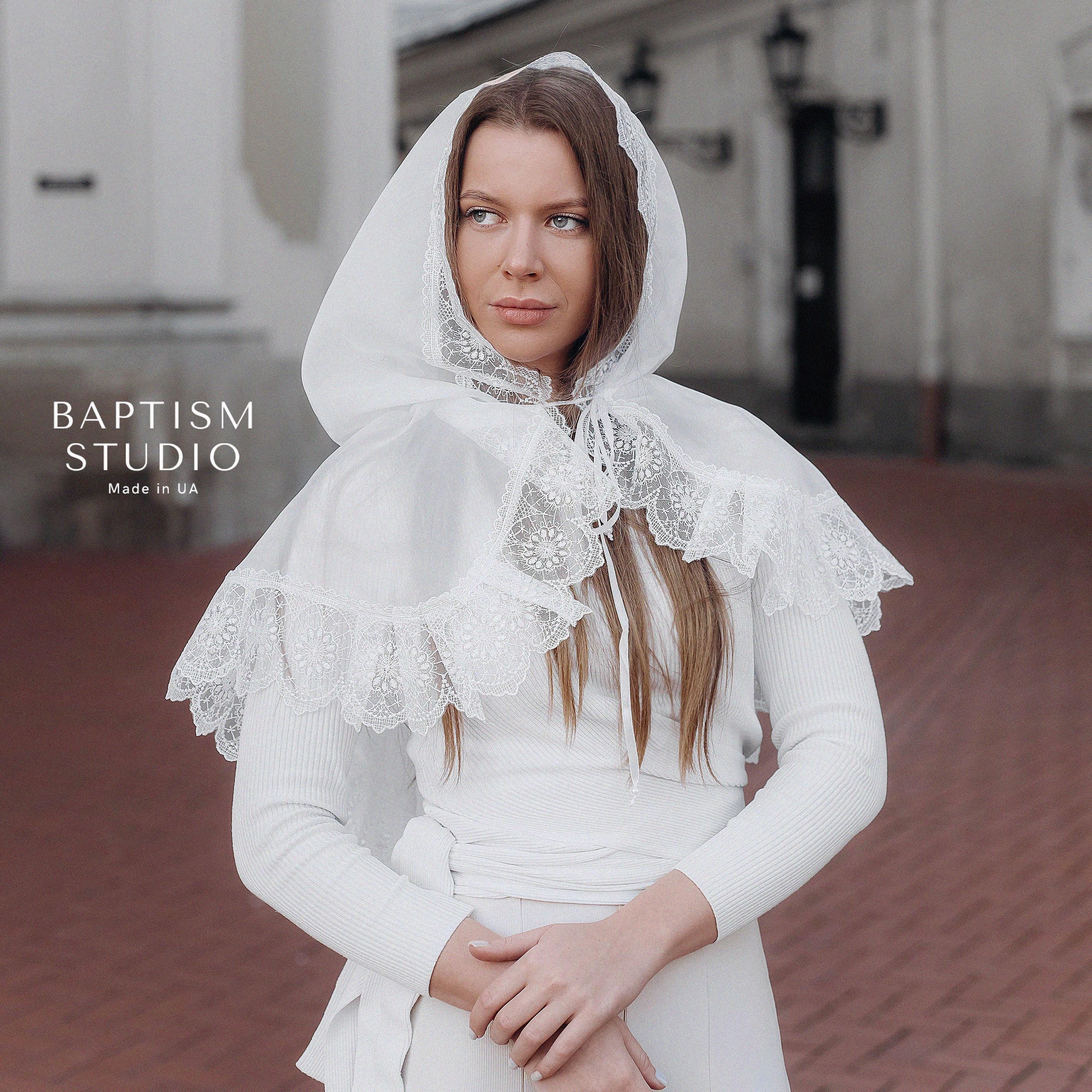 Lace Chapel Veil for Church | White Mantilla Head Covering