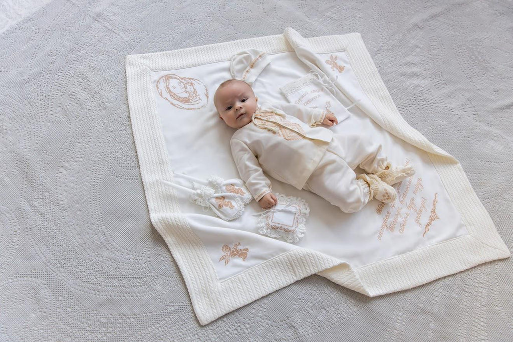 Luxury Linen Christening Set – Ivory Beige Embroidery