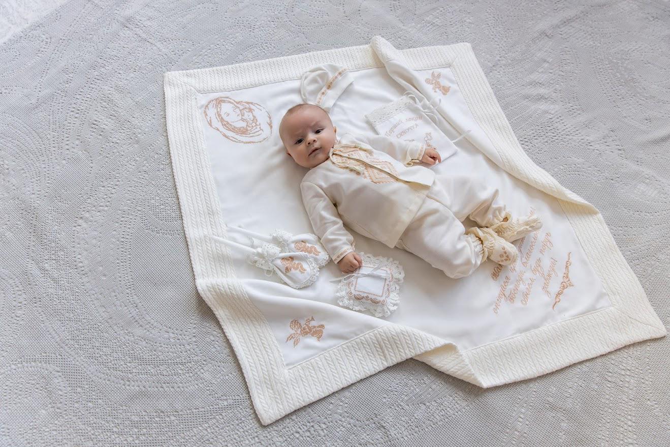 Luxury Linen Christening Set – Ivory Beige Embroidery