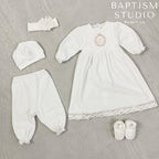 Personalized Baby Baptism Outfit Set – Ivory Velour Christening Set with Initial