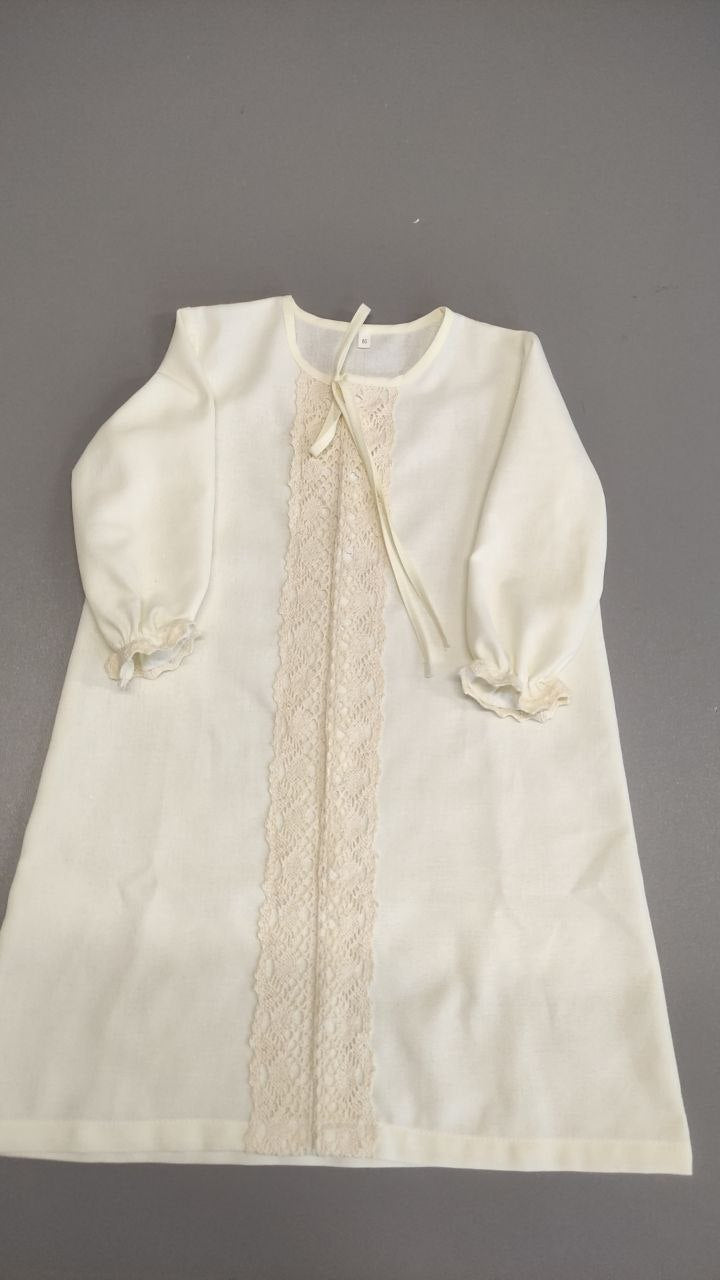 Linen Baptism Gown with Lace – Baby Christening Outfit