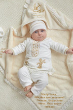 Luxury Christening Set – Personalized Linen & Fleece Blanket with Velour Outfit