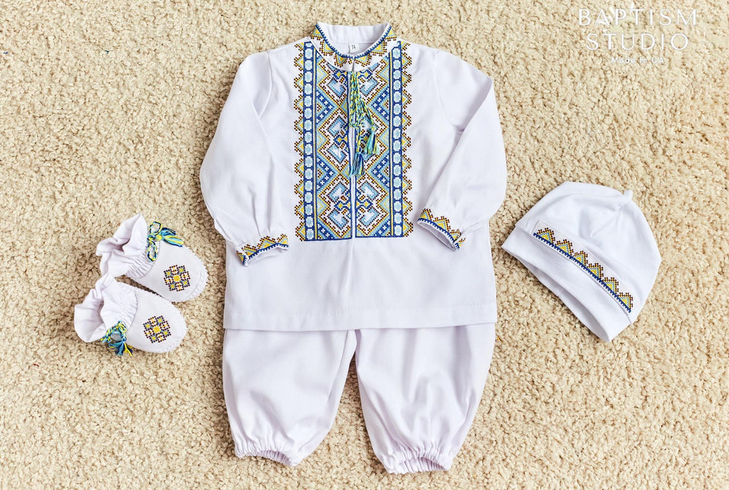 Traditional Baby Outfit Set – Shirt, Pants, Booties & Hat