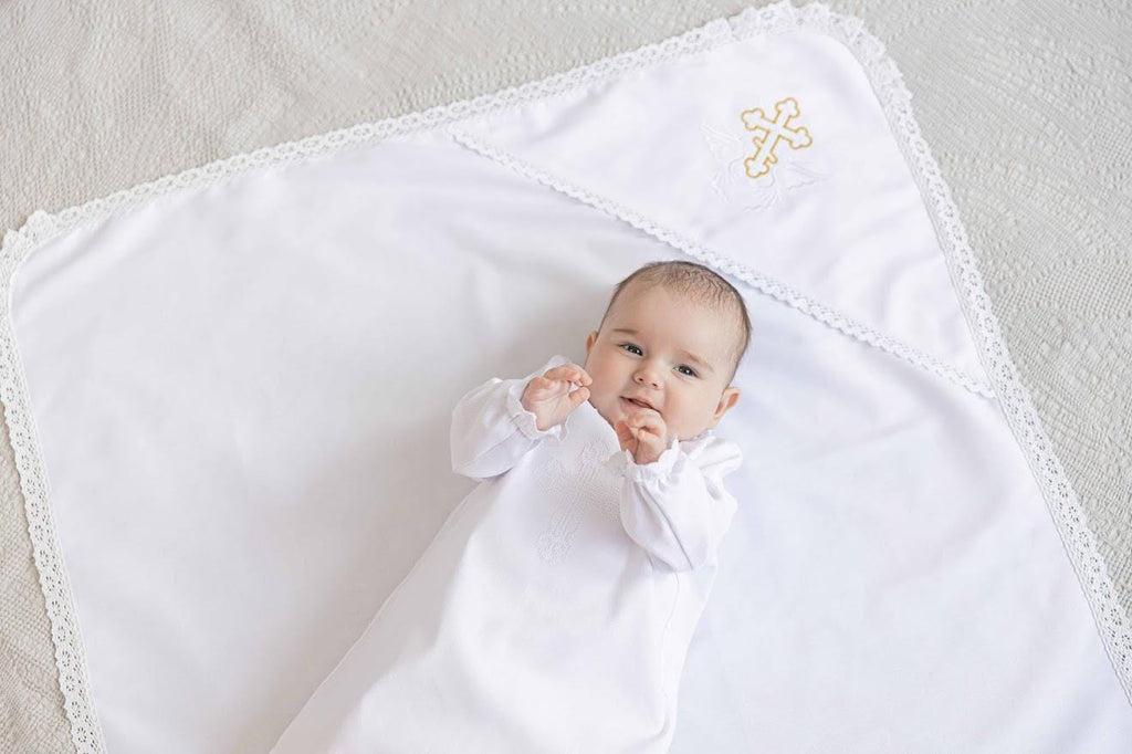 Baby Christening Set with Linen Blanket – Natural Baptism Outfit for Boys & Girls