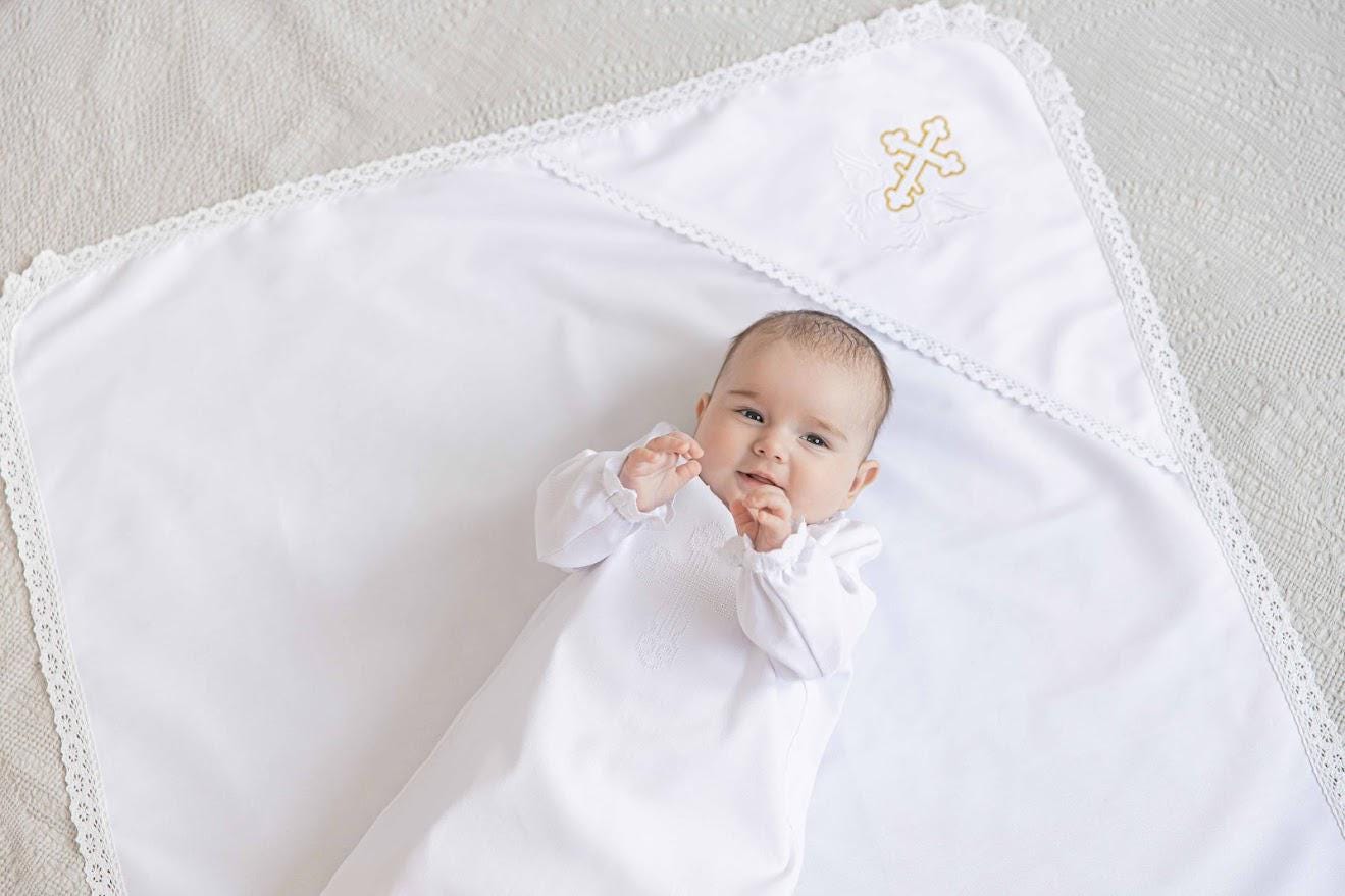 Baby Christening Set with Linen Blanket – Natural Baptism Outfit for Boys & Girls